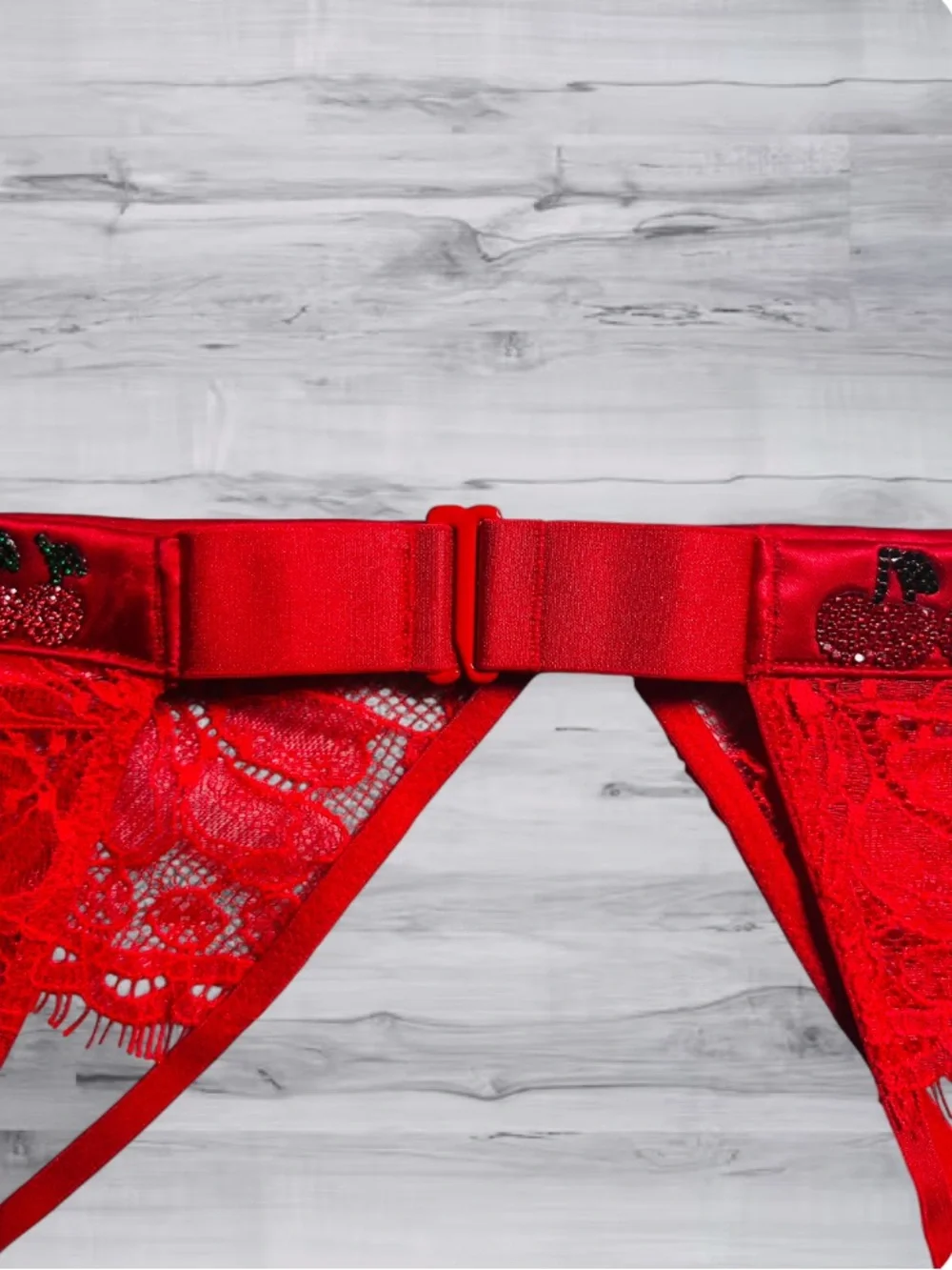 🆕🍒 Cherry Chain Shine Strap Garter Belt Victoria Secret XS/S NWT